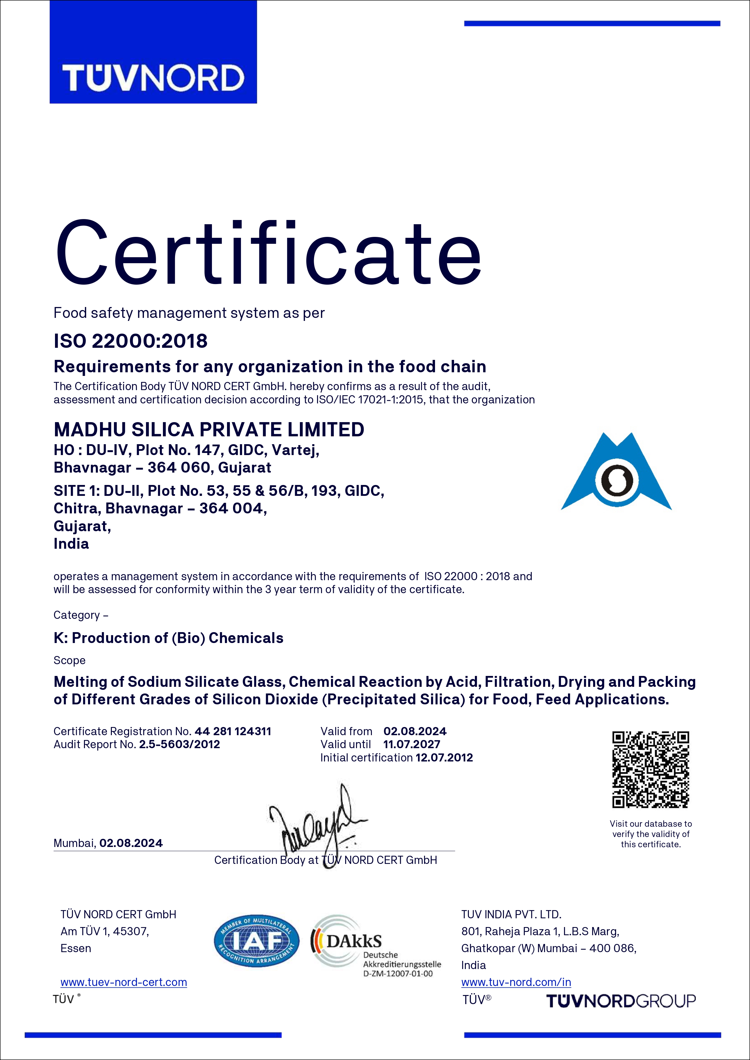 ISO 22000 Certificate